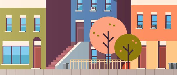 city building houses view autumn street leaves fall real estate flat horizontal - Vector, imagen