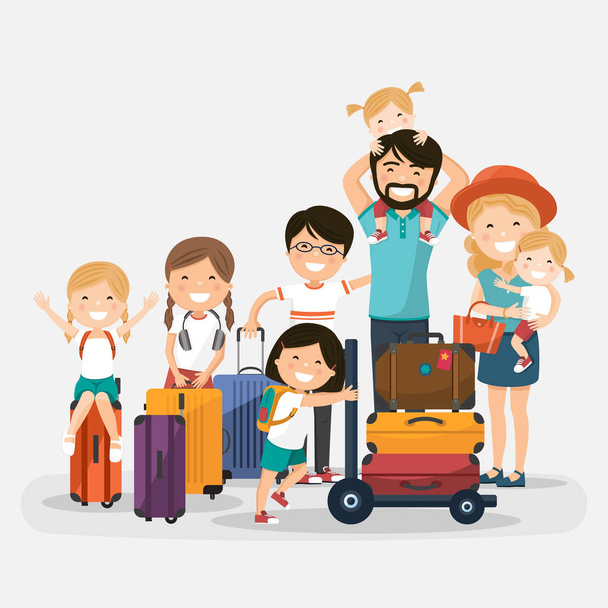 Happy numerous family on white background. Vector illustration - Vector, Image