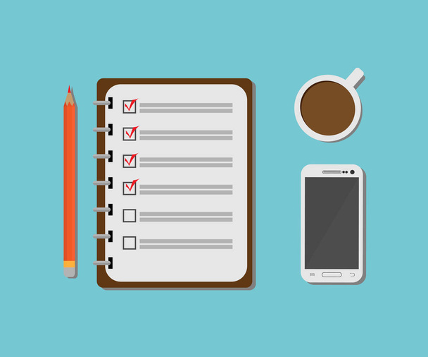 Notebook with a cup of coffee and a smartphone - Vector, Image