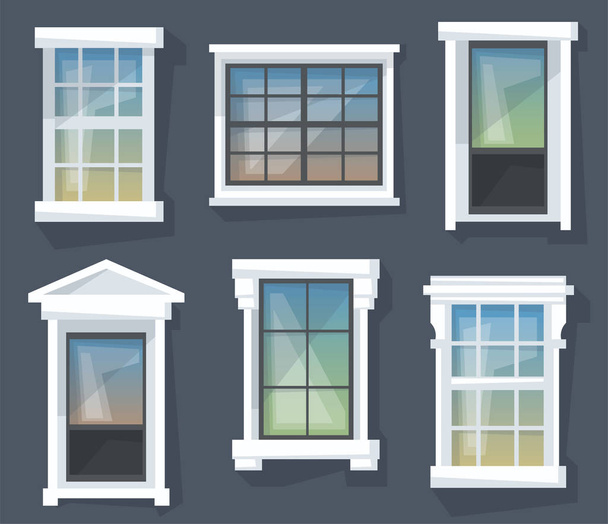 Set de bonitas ventanas clásicas. Ilustración de dibujos animados vectoriales. Constructor exterior
 - Vector, Imagen
