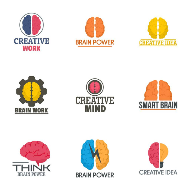 Σετ logo εργασία δημιουργική εγκεφάλου, επίπεδη στυλ - Διάνυσμα, εικόνα