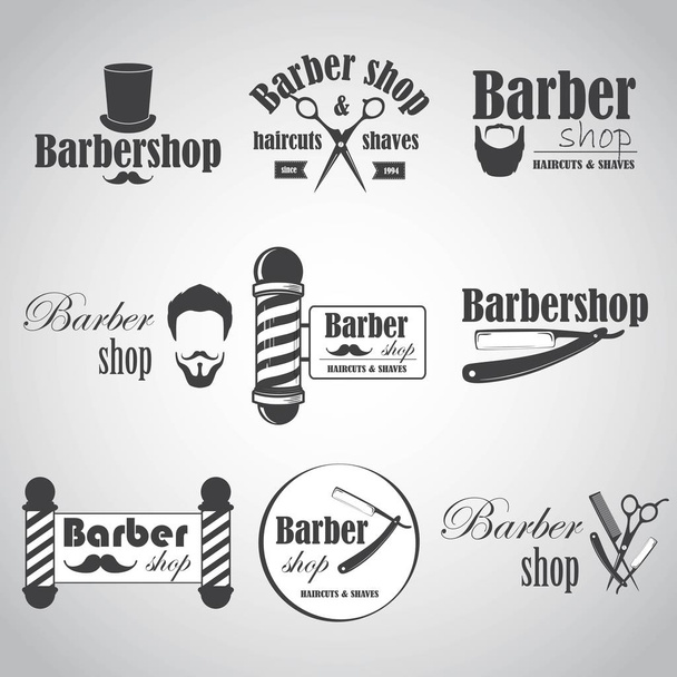 Set of vintage barber shop emblems, label, badges and designed elements. Vector illustration - Vektör, Görsel