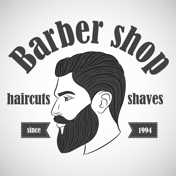 Vintage barber shop emblem, label, badge, logo. Man with beard, hipster. Vector illustration - Vektör, Görsel