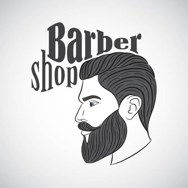Vintage barber shop emblem, label, badge, logo. Man with beard, hipster. Vector illustration - Vektör, Görsel