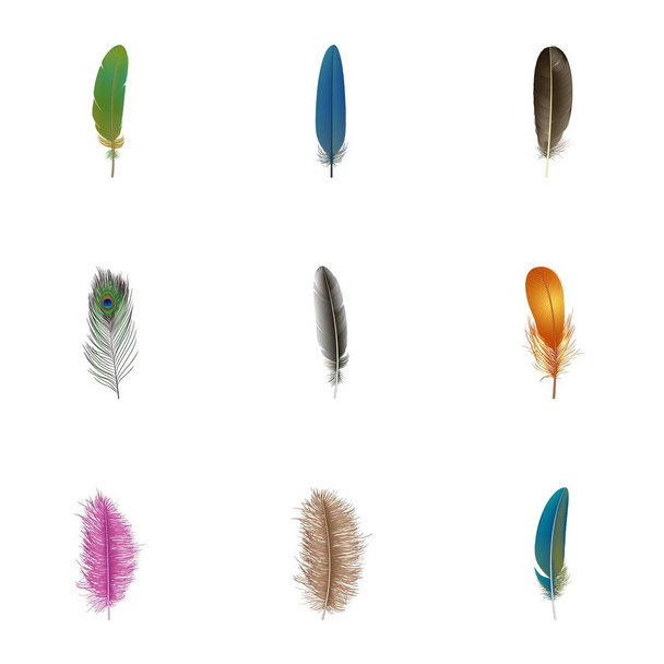 Artistic feather icon set, realistic style - Vecteur, image