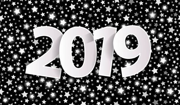 Black Happy New Year 2019 concetto di biglietto di auguri con numeri bianchi argentati. Illustrazione vettoriale
 - Vettoriali, immagini