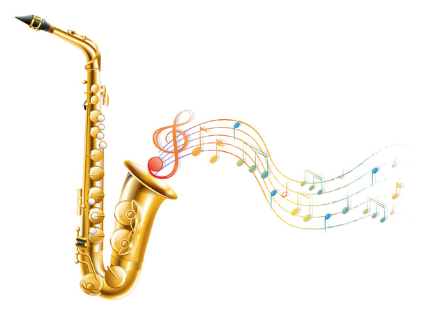 A golden saxophone with musical notes - Vektor, Bild