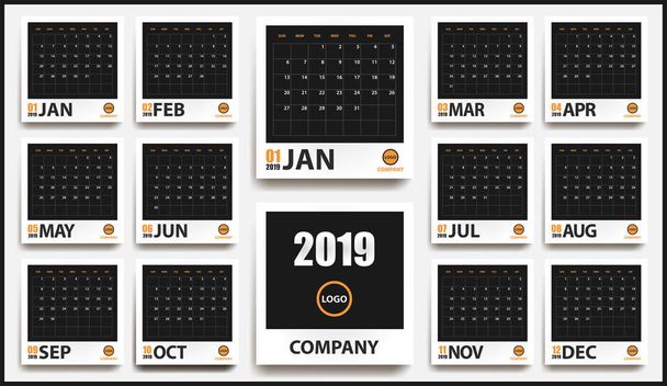 2019 kalender mockup in realistische fotolijst met schaduw geïsoleerd. Evenement planner. Alle grootte. Vectorillustratie - Vector, afbeelding