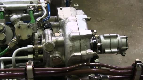Modern powerful truck engine. Modern vehicle motor with metal, chrome and plastic parts at heavy industry - Footage, Video