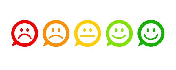 avaliação feedback satisfação em forma de emoções excelente bom normal ruim bolha de fala horrível
 - Vetor, Imagem
