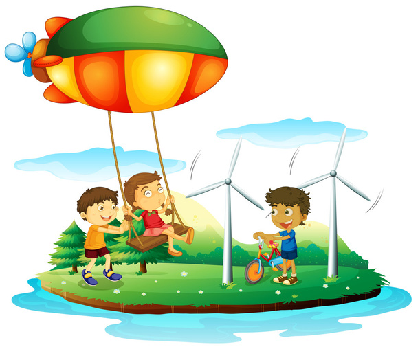 Trois enfants jouent au parc
 - Vecteur, image