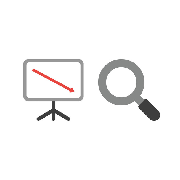Illustrazione vettoriale icona concetto di grafico delle vendite freccia in movimento verso il basso con lente d'ingrandimento
. - Vettoriali, immagini