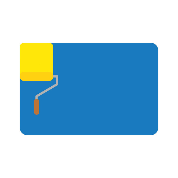 Vector illustratie pictogram concept van gele verf roller borstel schilderij blauw muur. - Vector, afbeelding