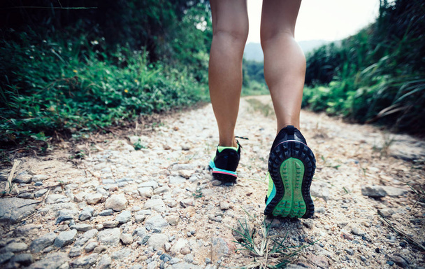fiatal fitness nő nyomvonal futó lába rendszerű erdő - Fotó, kép
