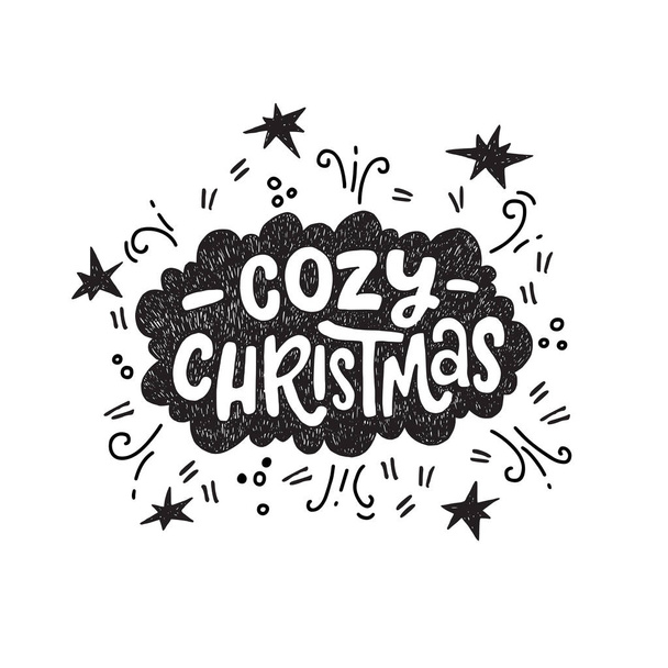 Festive Christmas hand lettering phrase Cozy Christmas. Modern typography for cards, posters, t-shirts, etc. with handdrawn doodle elements. Vector illustration. - Wektor, obraz