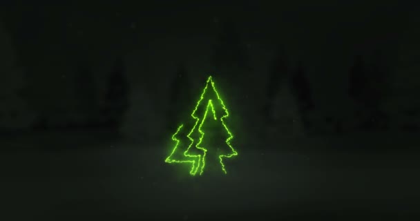 Karácsonyfa izzó vonal kinyilatkoztatás sötét háttér vonal, téli üdülés 4k animáció mintadeszka-val fekete vége - Felvétel, videó