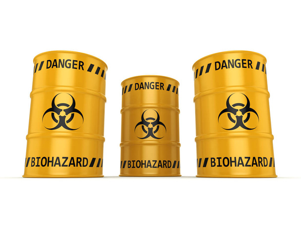 3D rendering yellow barrels with biologically hazardous materials - 写真・画像