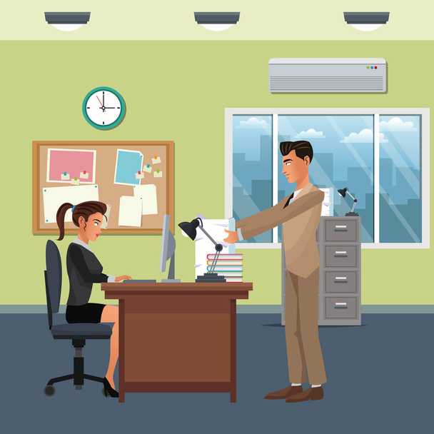 business characters in office scene - Vector, Image
