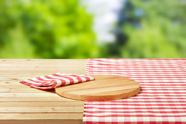 Background with tablecloth on wooden table - Fotoğraf, Görsel