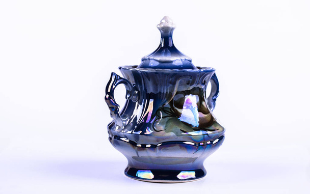 vase for sugar set tea drink tableware Breakfast blue porcelain sweet - Foto, immagini