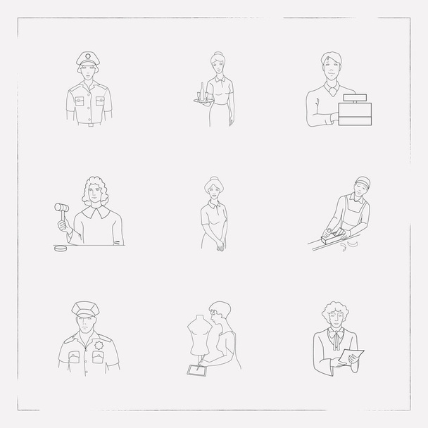 Set of occupation icons line style symbols with carpenter, tailor, judge and other icons for your web mobile app logo design. - Photo, Image