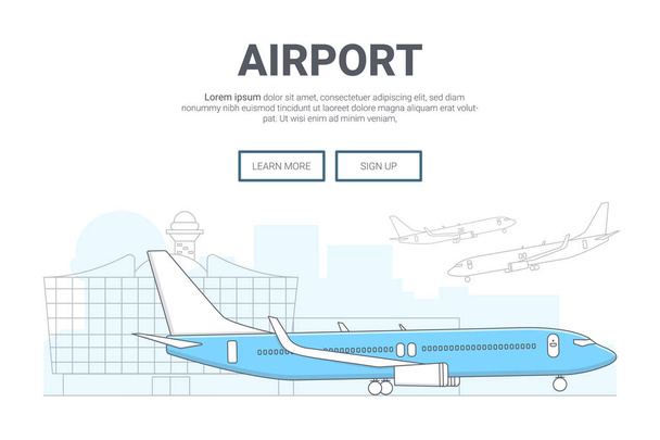 Paesaggio aereo sullo sfondo aeroporto. design per il sito web della pagina di destinazione. La tua arte di linea
  - Vettoriali, immagini