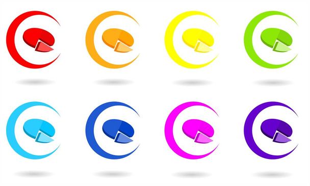 Set of circle icons with 3D pie chart in rainbow colors. Vector graphic illustration. - Vector, Image
