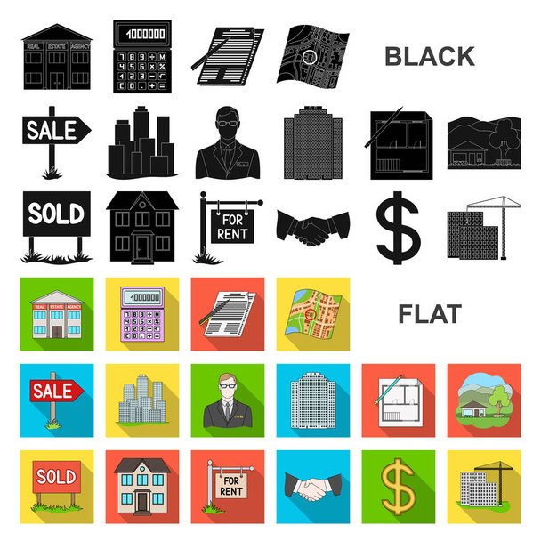 Realtor, agency flat icons in set collection for design. Buying and selling real estate vector symbol stock web illustration. - Wektor, obraz