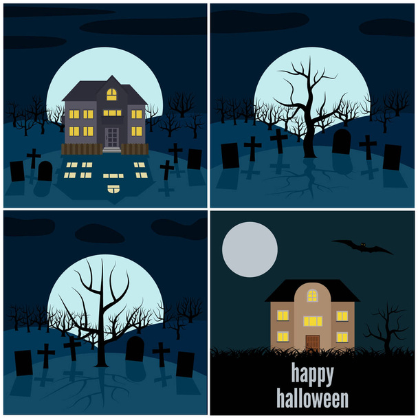 Набор из четырех векторных иллюстраций на Хэллоуин
 - Вектор,изображение