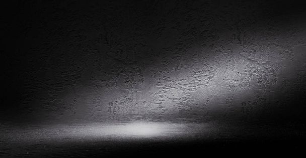 Фон порожньої темної кімнати з бетонною підлогою. Порожні стіни, неонове світло, дим
. - Фото, зображення