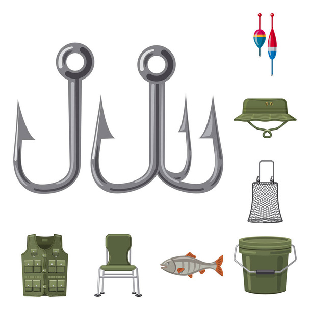 Vector illustration of fish and fishing sign. Set of fish and equipment stock vector illustration. - Wektor, obraz