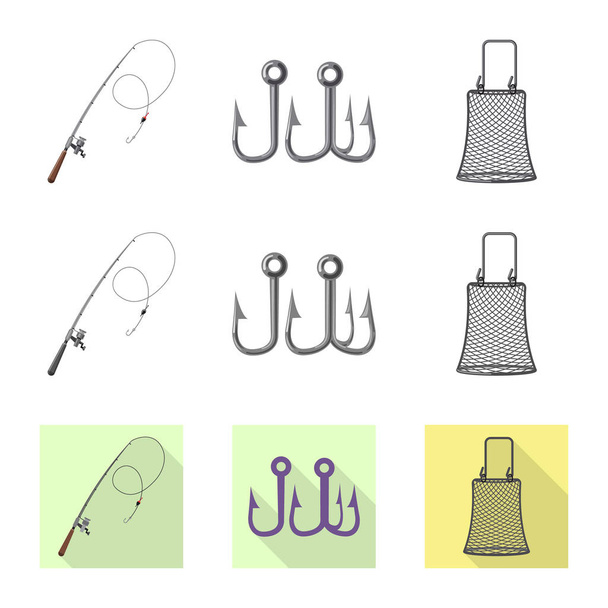 Vector illustration of fish and fishing icon. Set of fish and equipment stock symbol for web. - Vektori, kuva