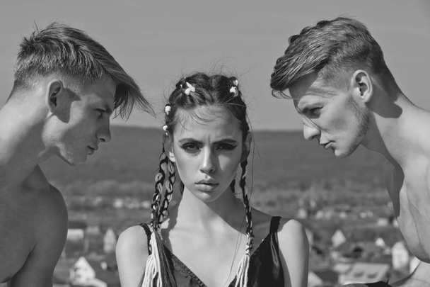 Twins and girl with hairstyle. - Foto, Bild