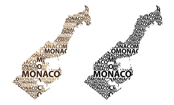 Monaco levelet text térképvázlatot, Monacói - alakú a kontinens megjelenítése Monaco - barna és fekete vektoros illusztráció - Vektor, kép