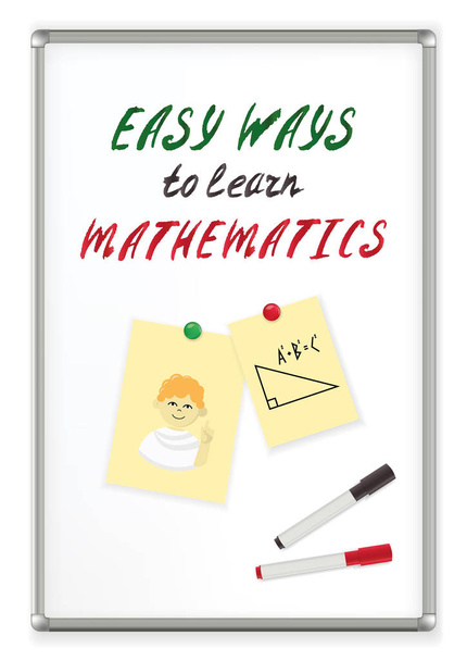 Handwriting text Easy ways to learn Mathematics on a magnetic marker whiteboard. Education concept. - Vector, Image