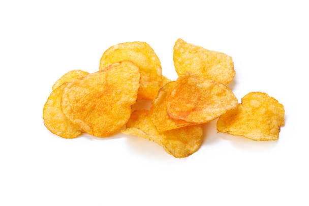 yellow potato chips isolated on white background  - Fotó, kép