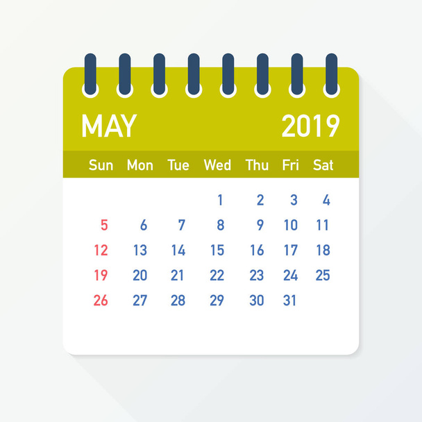 Май 2019 Календарный лист. Календарь 2019 в плоском стиле. Векторная иллюстрация
. - Вектор,изображение