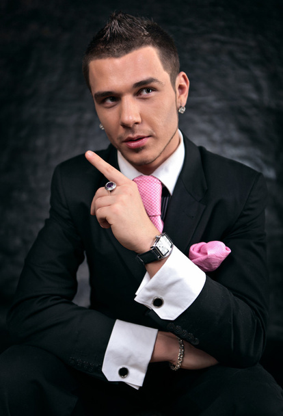 Young sexy macho in suit - Фото, изображение