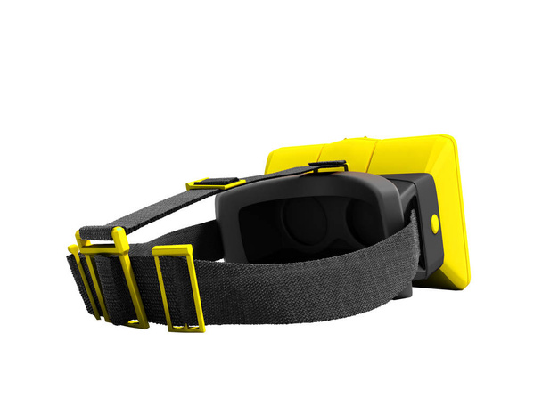 Óculos de realidade virtual amarelo moderno em tiras para fixação na cabeça renderização 3d no fundo branco sem sombra
 - Foto, Imagem
