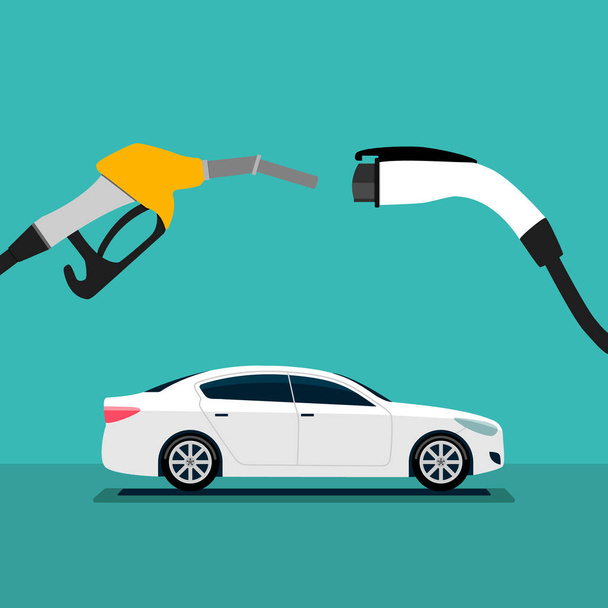 Illustration von Elektroauto und Kraftstoffbekämpfungskonzept. - Vektor, Bild
