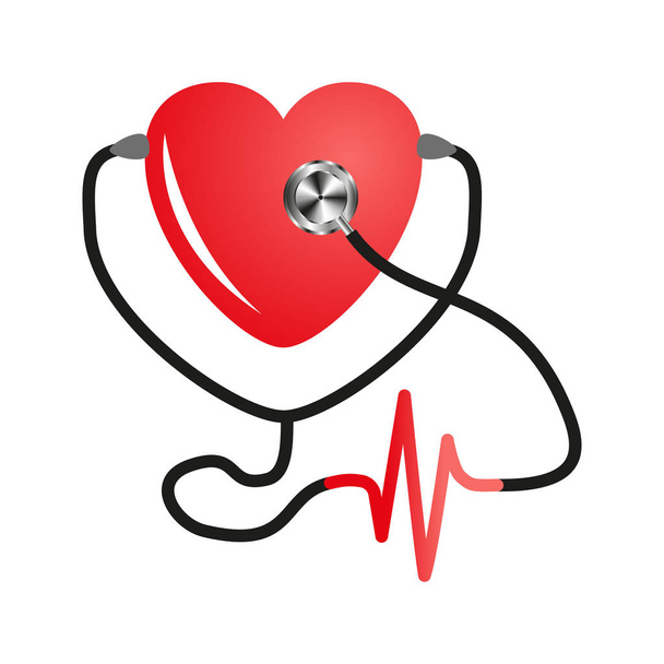 Día mundial del corazón. Estetoscopio del corazón. Vector plano sobre fondo blanco aislado. Diseño del servicio médico, cardiograma. Eps 10
. - Vector, imagen