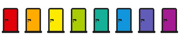 Door icons. Rainbow colored pictogram collection of eight colorful doors. - Vector, Image
