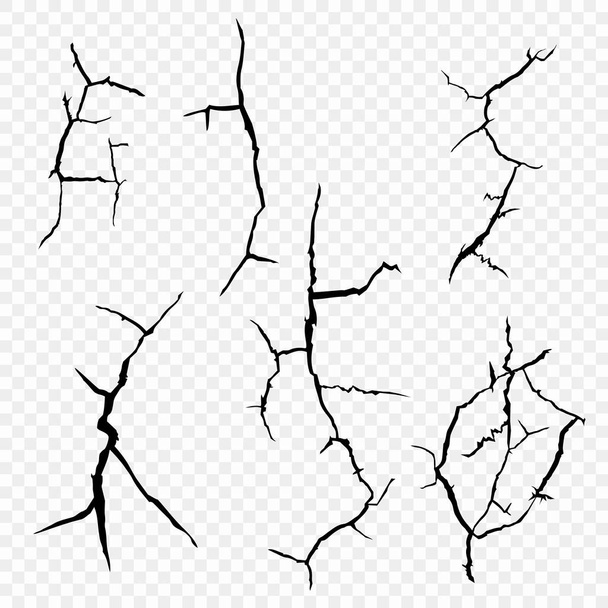 Vector set of cracks in the surface. The elements of a fault in the earth, isolated on a transparent background. Eps. - Vector, Image