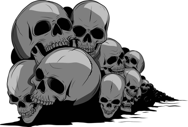 kafatası ve kemiklerin. İnsan kafatasları kafatasları ve kemikleri ile sığ derinlik-in tarla - Vektör, Görsel