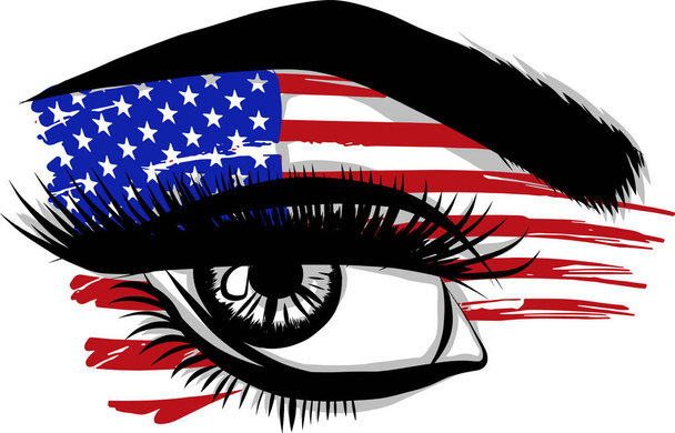 Σημαίες των ΗΠΑ στο όμορφο γυναικείο μάτι - Διάνυσμα, εικόνα