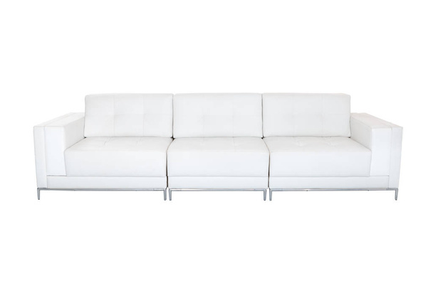 Large sofa cozy white leather isolated on white background - Photo, Image