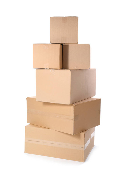Cardboard parcel boxes on white background. Mockup for design - Foto, imagen