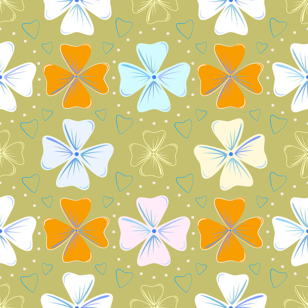 floral seamless pattern for Easter, birthday or wedding. gentle and beautiful flowers and little hearts. vector - Vector, imagen