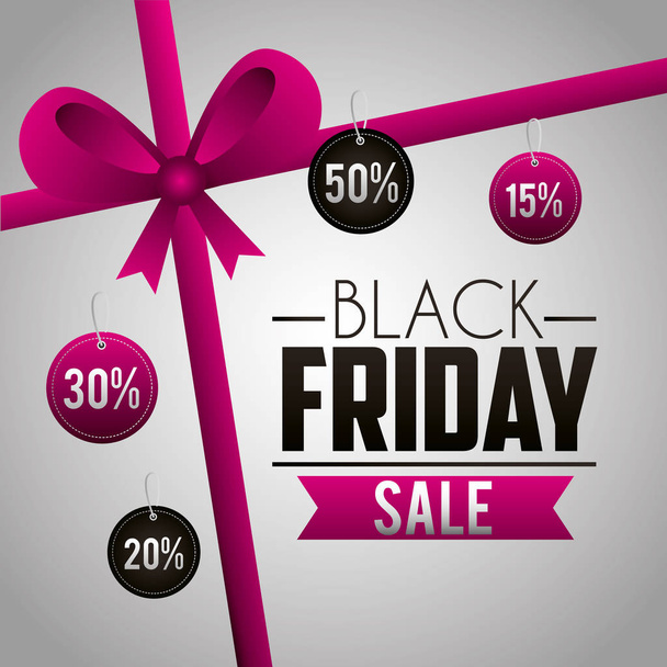 black friday shopping sale bow ribbon sign offers vector illustration - Vector, Image