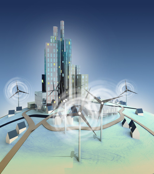 ecological urbanism powered with windmills general view - Photo, Image